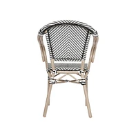 Merrick Lane Mael Set Of Four Stacking Thonet Bistro Style Chair With Arms, Textilene Seat, And Bamboo Finished Metal Frame For Indoor/Outdoor Use