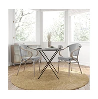 Merrick Lane Mael Set Of Two Stacking Thonet Bistro Style Chair With Arms, Textilene Seat, And Bamboo Finished Metal Frame For Indoor/Outdoor Use