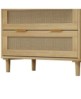 Streamdale Furniture 31.5"Oak 3-Drawer Rattan Storage Cabinet for Any Room