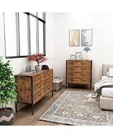 Rustic Brown 6 Drawer Double Dresser with Steel Frame