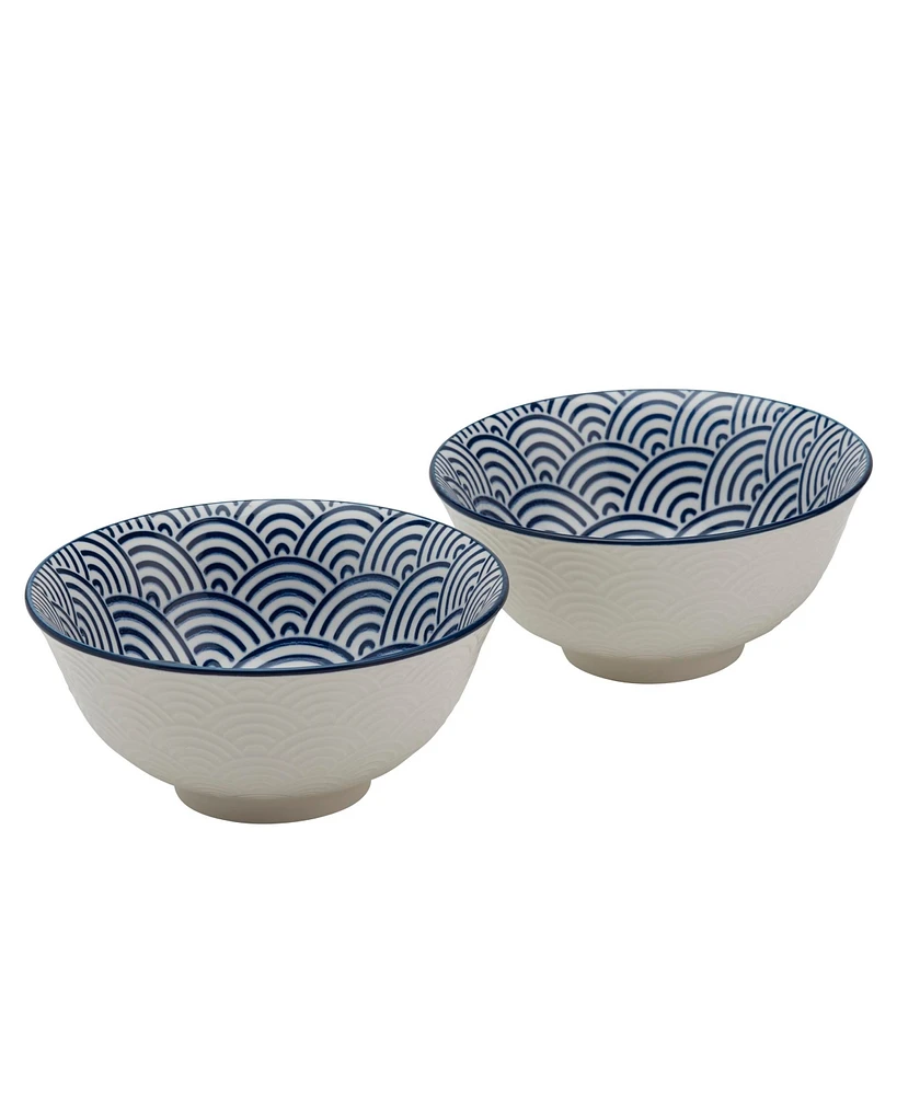 Tabletops Unlimited 6" Wave Embossed Stoneware Ramen Noodle Bowls, Set of 2