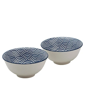 Tabletops Unlimited 6" Wave Embossed Stoneware Ramen Noodle Bowls, Set of 2
