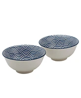 Tabletops Unlimited 6" Wave Embossed Stoneware Ramen Noodle Bowls, Set of 2