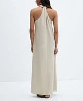 Mango Women's V-Neckline Linen Dress