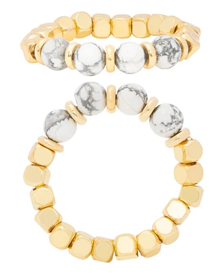 Macy's 14KGold Plated Grey Bead Stretch Ring