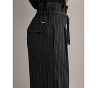 Dkny Petite Striped Cropped Paperbag-Waist Pants