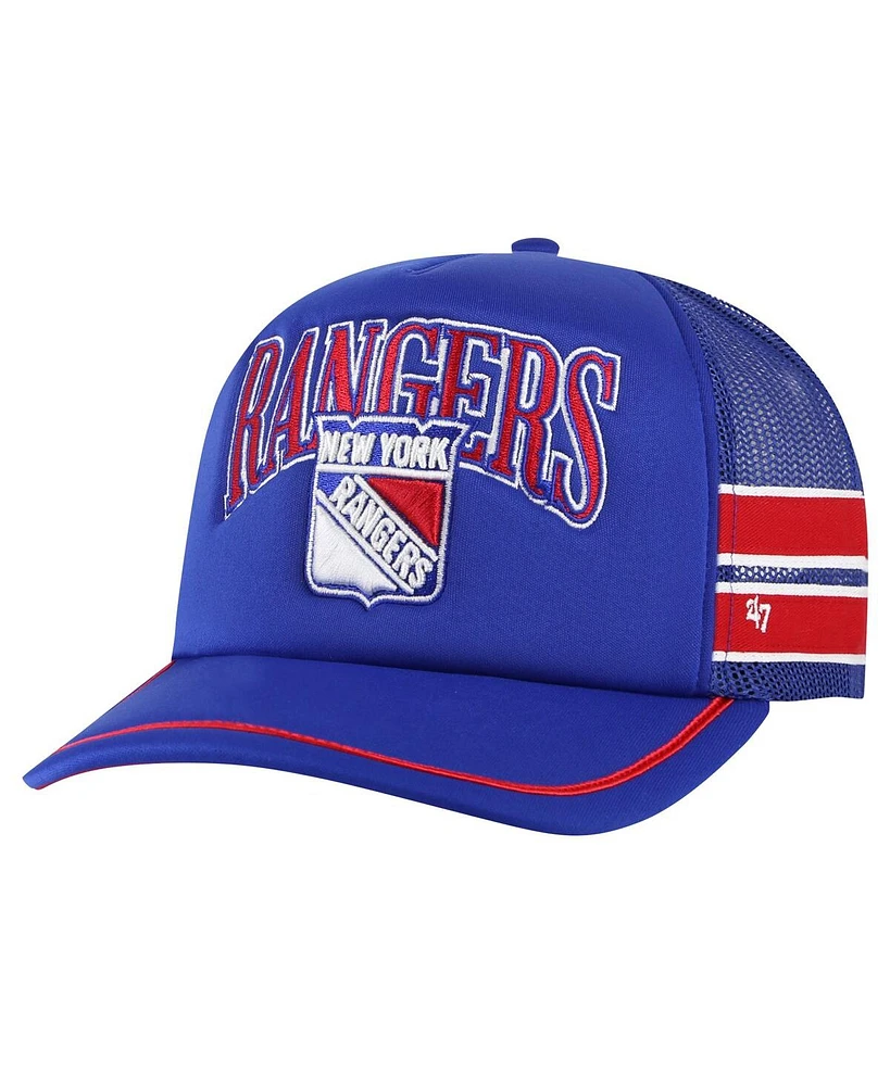 47 Brand Men's Blue New York Rangers Sideband Stripes Trucker Snapback Hat