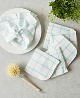 Design Imports Scrubber Dishcloths Collection Windowpane Dishrag Set, 12x12", White/Aqua Stripe, 6 Piece