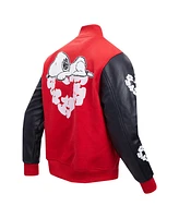 Freeze Max Men's Snoopy Red Peanuts Cotton Heart Full-Zip Varsity Jacket