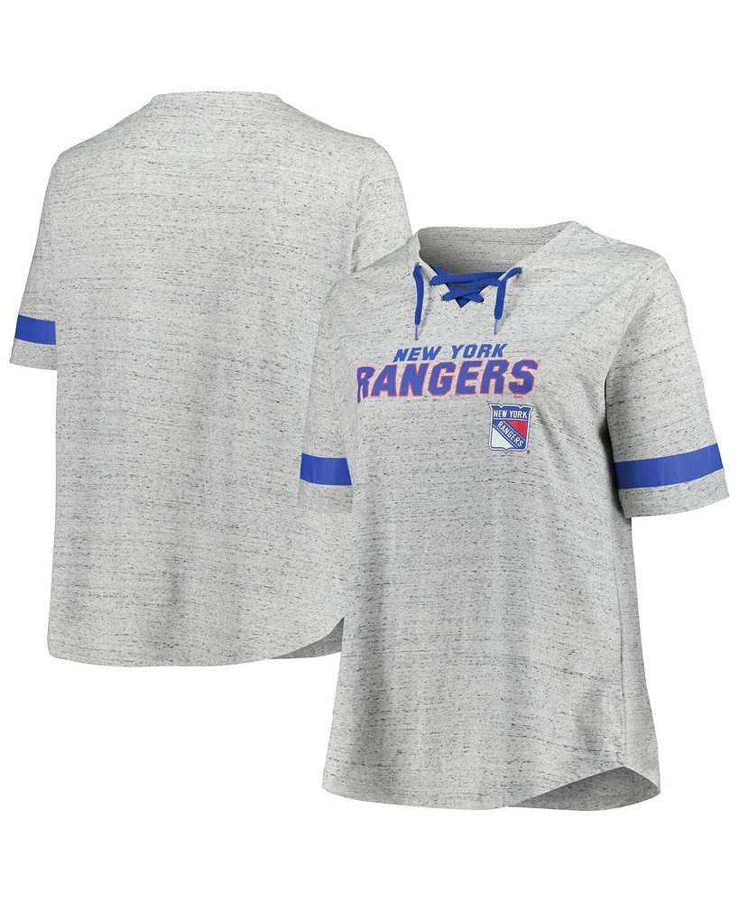 Fanatics Women's Heather Gray New York Rangers Plus Size Lace-Up T-Shirt