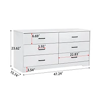 Streamdale Furniture Wood Mdf Boards, 6 Drawers Dresser, White