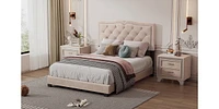 Full Upholstered Bed Frame With Rivet Design, Modern Velvet Platform Tufted Headboard