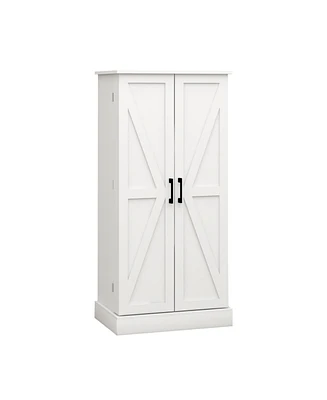 Simplie Fun White Led Kitchen Pantry Cabinet with 2 Doors and Shelves