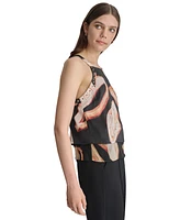 Dkny Women's Printed Square Neck Sleeveless Top