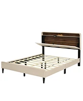 Streamdale Furniture Upholstered Queen Size Platform Bed with Storage & Usb Ports