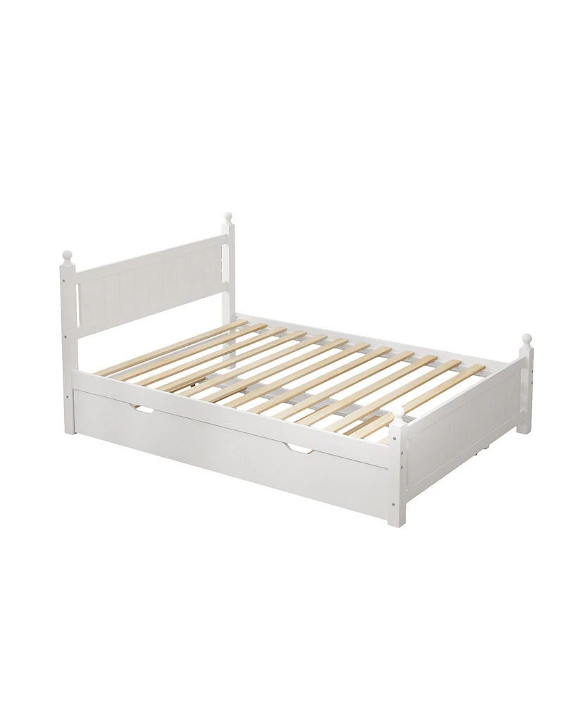 Simplie Fun Solid Wood Platform Bed Frame with Trundle - No Box Spring Needed