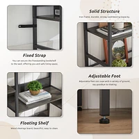 Triple Wide 5-shelf Bookshelves Industrial Retro Wooden Style Home and Office Large Open Bookshelves, Dark Grey, 69.3 Console Table x 11.8 Console Tab