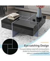 Modern Square Coffee Table with Hidden Storage and Extendable Tabletop