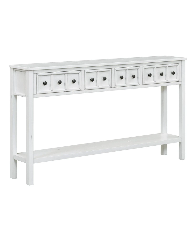 Simplie Fun Antique White Console Table with Drawers and Shelf, 60" Long