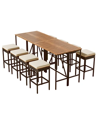 Simplie Fun 10-Piece Outdoor Dining Set with Bar Height Table