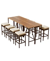 Simplie Fun 10-Piece Outdoor Dining Set with Bar Height Table