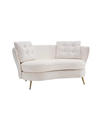 Streamdale Furniture White Polyester Loveseat Sofa with Golden Metal Legs