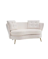 Streamdale Furniture White Polyester Loveseat Sofa with Golden Metal Legs
