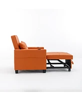 Streamdale Furniture Orange leather futon chair bed with Usb ports