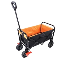 Mini Folding Wagon Garden Shopping Beach Cart (Black+Yellow+Brake)