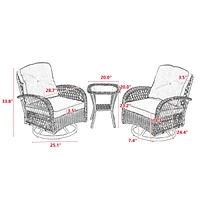 3 Outdoor Swivel Rocker Chairs with Cushions & Table