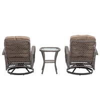 3 Outdoor Swivel Rocker Chairs with Cushions & Table