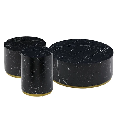 Simplie Fun Black Marble Pattern Round Coffee Table Set