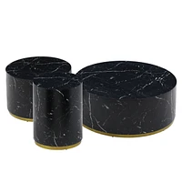 Simplie Fun Black Marble Pattern Round Coffee Table Set