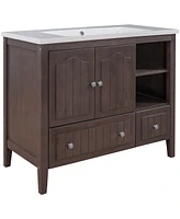 Simplie Fun 36" Bathroom Vanity with Ceramic Basin & Storage Cabinet