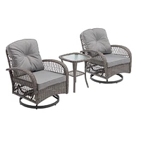 3-Piece Outdoor Swivel Rocker Patio Set, Grey