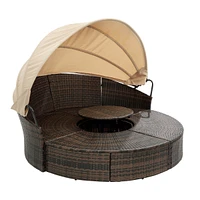 Round Rattan Lounge Set with Canopy & Lift Coffee Table