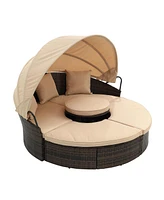 Streamdale Furniture Round Rattan Lounge Set with Canopy & Lift Coffee Table