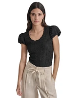 Dkny Women's Textured Scoop-Neck Puff-Sleeve Top