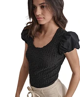 Dkny Women's Textured Scoop-Neck Puff-Sleeve Top