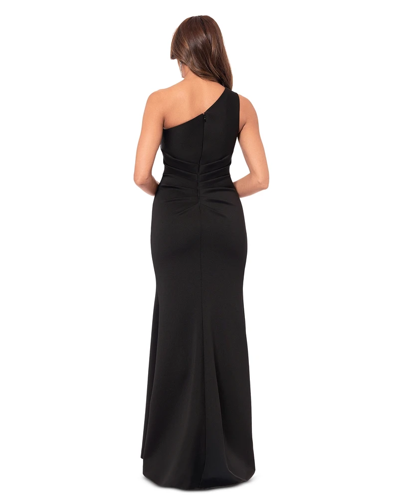 Xscape Women's Scuba One-Shoulder Side-Slit Gown