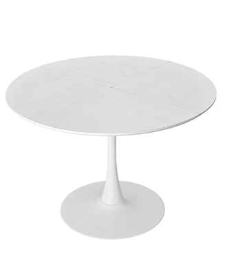 47.24" Modern Round Dining Table, Four Patchwork Tabletops With White Color