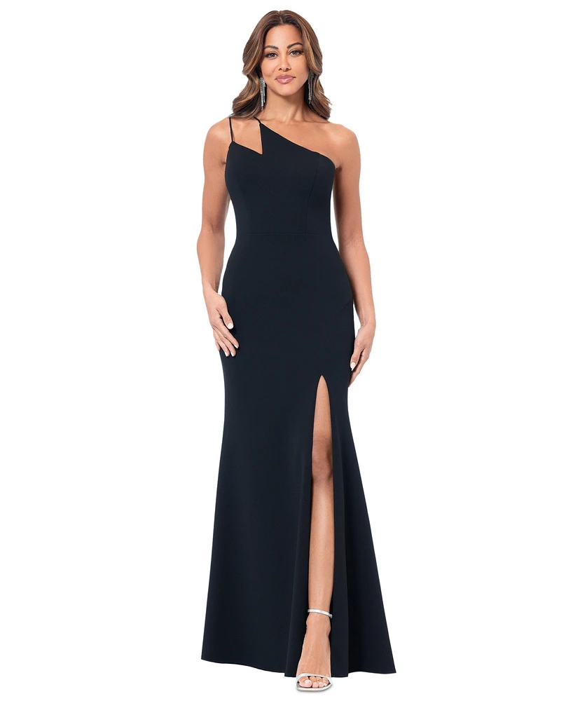 Xscape Women's Asymmetric One-Shoulder Slit Gown