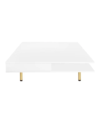 Streamdale Furniture High gloss coffee table with golden legs and drawers, 2-tier center table for living room