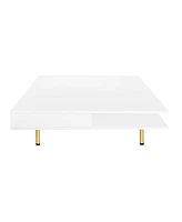 Streamdale Furniture High gloss coffee table with golden legs and drawers, 2-tier center table for living room