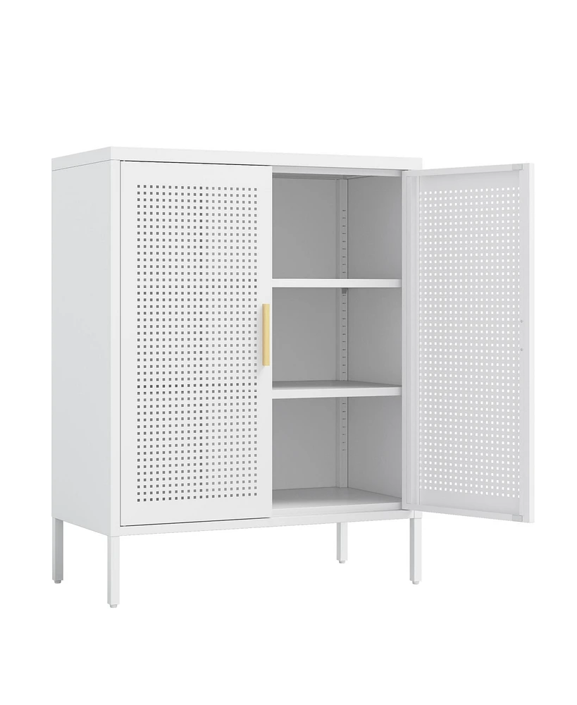Steel Lockable Storage Cabinet with Adjustable Shelves, White