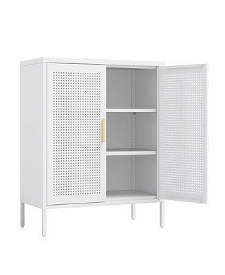 Steel Lockable Storage Cabinet with Adjustable Shelves, White