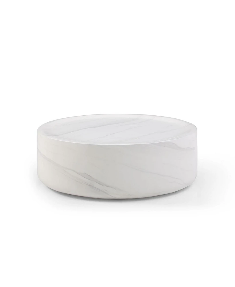 Simplie Fun Modern Round Marble Coffee Table, White, No Assembly