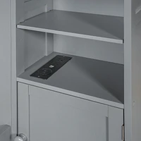 Queen Wooden Bed With All-In-One Cabinet, Shelf And Sockets