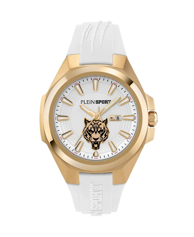 Plein Sport Men's Tigermaster Three Hand Date Quartz White Silicone 47MM