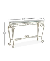Elegant Glass and Metal Entryway Table with Storage